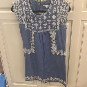 Chambray dress with embroidered